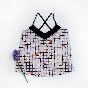 Blush Pink Windowpane Floral Loose Tank Top